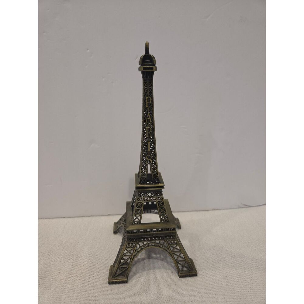Eiffel Tower Statue Metal Paris Souvenir Figurine Bronze Tone 10" French Decor